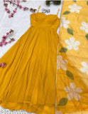 Yellow Georgette sleeveless gown, solid net design for women's M, L, XL, XXL sizes, Indian origin