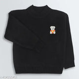 Brown acrylic loose fit knit sweater for kids, self-design pattern on round neck, suitable for 4-5 years