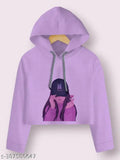 Purple cotton blend BTS printed hooded sweatshirt for girls with long sleeves, aged 4-16 years