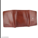 Tan leather trifold men's wallet by Paijash, featuring 6 card slots and 5 compartments, solid pattern, free size (11cm x 10cm), made in India