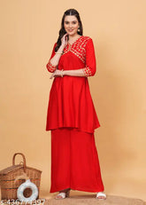 Rayon printed cotton women's kurta & Palazzos set in solid colors, perfect for regular wear - Indian ethnic fashion