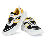 Yellow synthetic leather sports shoes, lightweight and fashionable for active lifestyle, featuring lace closure