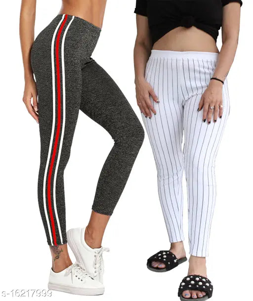 Women's printed side-striped cotton blend jeggings combo pack of 2 - stylish and comfortable fashion for women, available in various sizes (26, 28, 30, 32, 34)