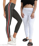 Women's printed side-striped cotton blend jeggings combo pack of 2 - stylish and comfortable fashion for women, available in various sizes (26, 28, 30, 32, 34)