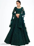 Embroidered net lehenga set for women, semi-stitched with diamond work and lace border, Indian festival wear