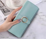 Light green faux leather women's clutch wallet purse, 4 compartments, free size (8in x 5in), stylish accessory for girls