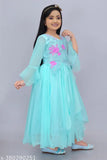 Indian kids' net frock with long sleeves and festive prints - 5-6 years, 6-7 years, 7-8 years, 10-11 years