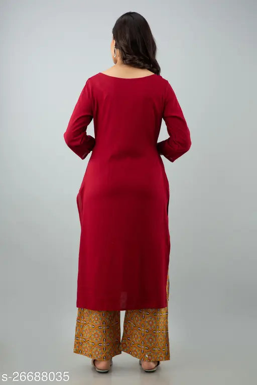 Embroidered Rayon SANGAKURTI Women's Kurta and Palazzo Set, three-quarter sleeves, XL/XXL size