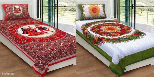 Cotton dandiya and green sumflower pillow covers, pack of 2 for home decor, India origin