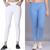 Cotton blend ankle type jeggings with pocket combo, solid net, breathable, soft, stretchy fabric for outdoor or casual wear - women's essential pair in sizes 26-32 inches