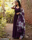 Georgette wine gown, formal floral print XS-XXXL