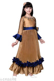 Multicolor poly silk ethnic gown for girls, embroidered net design, three-quarter sleeves. Adorable and comfortable girls dress, size 7-12 years, made in India