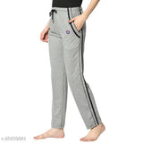Grey cotton blend straight-fit trousers for women, size 32 (waist 30in, length 38in), on model