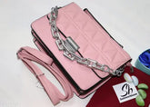Creamy pink synthetic slingbag with removable strap and hand handle, perfect for daily essentials carrying. Self-designed, free size, and offers 2 compartments. Ideal as a crossbody bag or side purse for girls. Quality product made in India