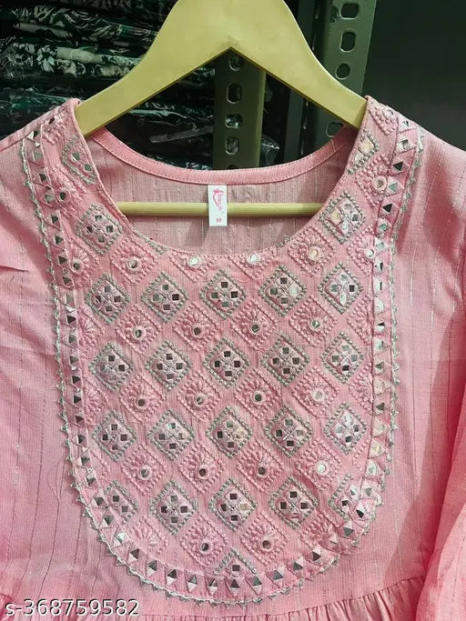 Pink Lurex gown, embroidered net, rayon slub sleeves, fashionable evening wear from India