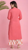 Solid cotton kurta set with palazzos for women, three-quarter sleeves, solid pattern, India origin