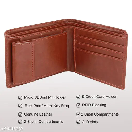 PU leather, solid pattern, 3-compartment wallet for men. Free size, made in India
