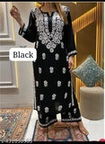 Black Chikankari rayon kurta set with palazzos, embroidered net, long sleeves, single size M-XXXL, handcrafted Indian traditional wear