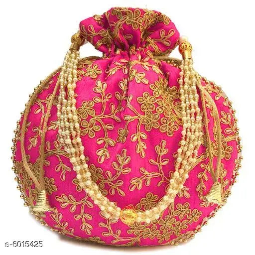 Resin embellished net Voguish women's potli, free size (L:9cm, W:9cm), Indian handicraft