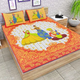 69Orange89 UniqChoice 120TC cotton double bedsheet with two Jaipuri-patterned pillow covers, soft and stylish for home decor