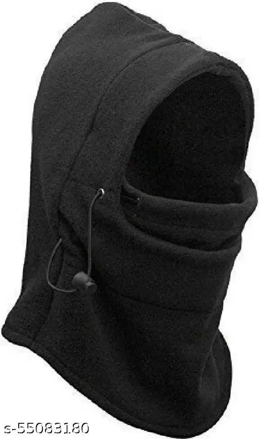 Black thermal fleece balaclava cap, free size with face cover, ideal for winter sports or extreme cold conditions
