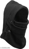 Black thermal fleece balaclava cap, free size with face cover, ideal for winter sports or extreme cold conditions