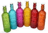 Multicolor airtight glass water bottles, 1000ml each (pack of 6), for storage. BIS/ISI certified