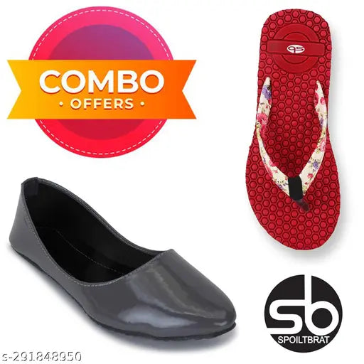 Grey patent leather simple belly red dotted Hawai slippers for daily, office, party wear by women's combo collection - versatile ethnic footwear with closed back design and comfortable sole