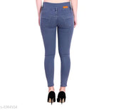 Grey high-rise slim fit denim lycra jeans with applique net detail, ankle length, size 36 or 38 (waist 36in/38in, length 37in), made in India
