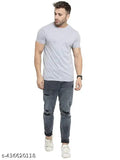 Men's short sleeve round neck cotton blend tee, premium breathable fabric, versatile layering option, solid pattern, India origin