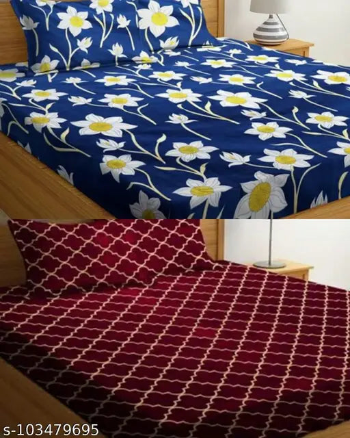 Microfiber 3D king size double bed sheets combo pack of 2 with 4 pillow covers, superfine quality for adult sleep essentials, India origin
