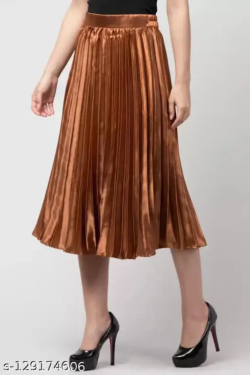 Satin pleated skirt, solid net, size 34 (38waist/34length), made in India