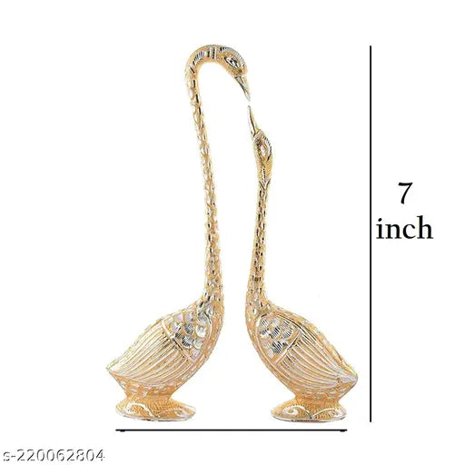 Gold aluminum swan figurines, Vastu-friendly room decor pair, 7 inches tall from India
