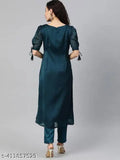 Georgette women's kurta set with crepe pants, solid pattern, short sleeves