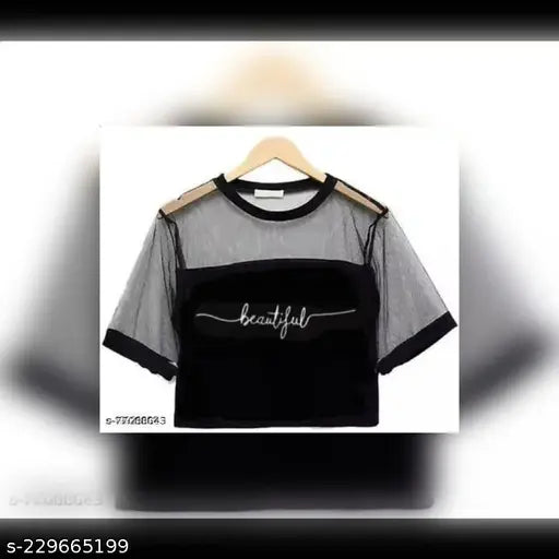 Women's cotton blend short-sleeved net printed t-shirt (N), size S, XL, L or M, made in India