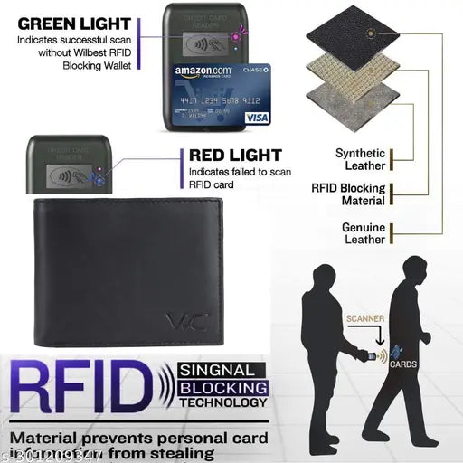 Black leather men's wallet & pen combo, high-quality genuine leather, RFID protected