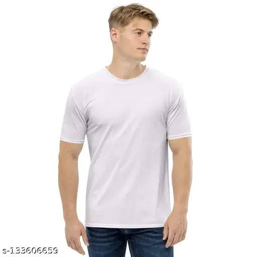 Trendy poly blend men's half sleeve round neck t-shirts, solid pattern pack of 3, sizes M & L from India