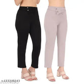 Cotton blend, ankle-length trouser/pant combo for women & girls in solid colors, featuring front detail & elastic waistband, suitable for all weather & styles, made in India (26, 28, 30, 32, 34, 36 sizes)