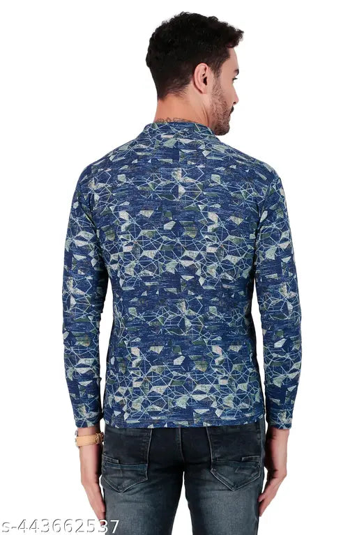 Trendy printed pattern men's polo shirt, cotton blend full sleeve, India origin