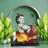 4-inch Poly Resin Krishna Idol, Shri Krishna eating Makhan - Religious decor for home, temple, office