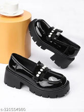 Detailed black synthetic loafers by Stylestry - classic bead embellished women's shoes for work and weekend wear