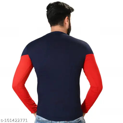 Cotton blend, full sleeves t-shirt by Aradhya Creations with all-over solid pattern. Comfortable workout wear, tailored in regular fit. Made in India." (125 characters)