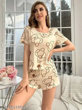 Tiedye polyester night suit set for women, half sleeve nights dress with short sleeves, comfortable and attractive casual size nightwear in Casual Size, made with fine quality satin fabric. Perfect for bedroom wear, long-lasting and stylish design. Great gift option. Origin: India
