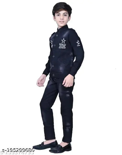 Blue denim jackets for boys, 5pc suit set, dyed/washed, various sizes from 0-3 years to 12-18 months, Indian origin