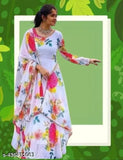 Denim self-designer party gown with dupatta, solid net, long sleeves, in Indian styles (S-XXL)