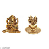Metal Book Ganesha with Laxmi Ganesha diya, Indian god idol set with candle diya, 7cm x 7cm x 5cm