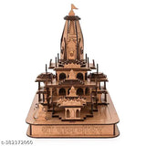 Wooden 3D model of Shri Ram Mandir Ayodhya temple, hand-carved, 13cm x 12cm x 7cm, ideal for home decor or car dashboard