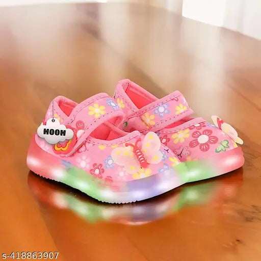 Pink faux leather Peppa Pig belly shoes for girls, long-lasting LED printed design ideal for parties or daily wear