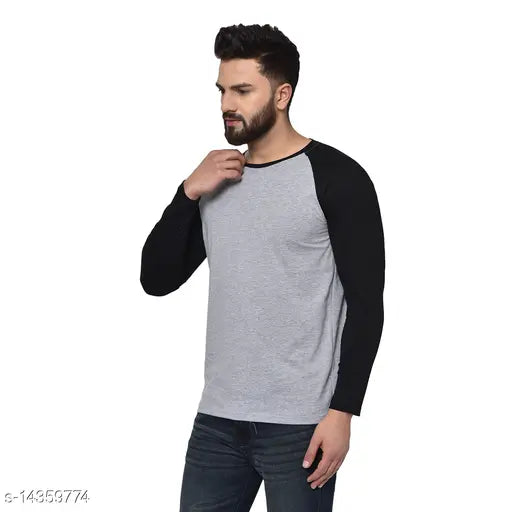 Stylish cotton solid men's long-sleeve t-shirt, solid pattern, size S (34in x 26in), made in India