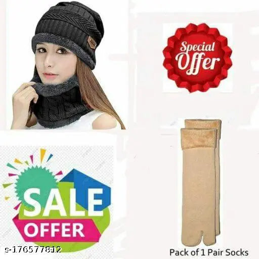 Multicolor wool combo pack: Trendy fur-lined neck muff and worm-keeping snow socks, soft velvet finish for winter protection